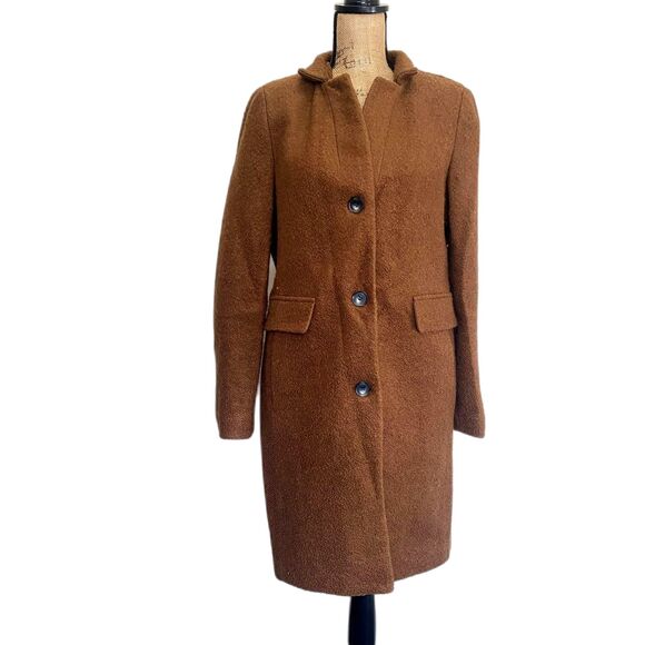 DKNY Women's Single Breasted Walker Coat Wool Blend‎ Teddy Brown Size Small - Picture 2 of 7